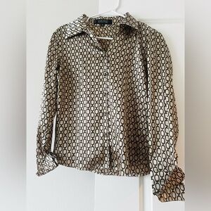 Kasper Black and Cream Geometric Button-Down Shirt